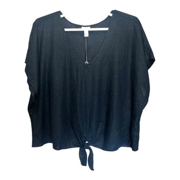 Ava & Viv Womens Plus-Size Black Tie-Front Top Linen Blend Lightweight Size 3X - Picture 1 of 7